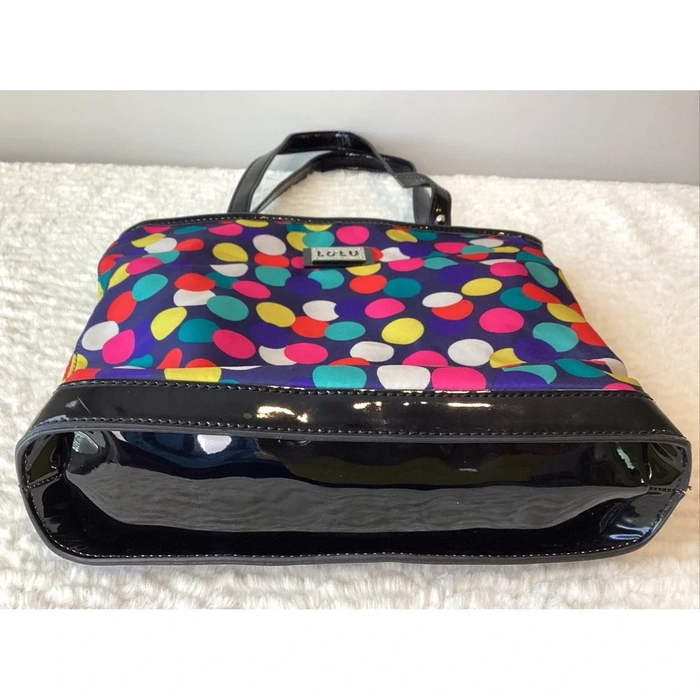 LULU By LULU GUINESS Purse Blue Pink Gray Polka Dot Satchel Shoulder Bag Patent